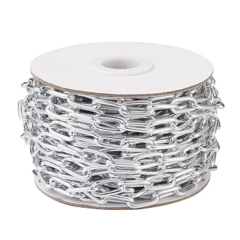 Aluminum Paperclip Chains, Drawn Elongated Cable Chains, Unwelded, Gainsboro, 15.5x7.5x2mm, about 32.81 Feet(10m)/Roll