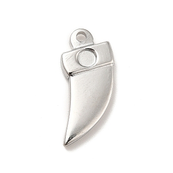 304 Stainless Steel Pendants Cabochon Settings, Dagger Shape, Stainless Steel Color, Tray: 3mm, 19.5x13x3mm, Hole: 1.6mm