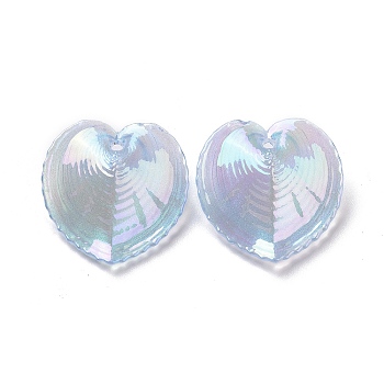 UV Plating Rainbow Iridescent Acrylic Pendants, Glitter, Heart Charm, Sky Blue, 30.5x30x11mm, Hole: 1.8mm