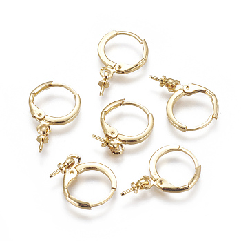 Brass Huggie Hoop Earring Findings, For Half Drilled Beads, Golden, 20mm, Pin: 0.9mm