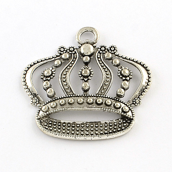 Crown Alloy Pendants, Tibetan Style, Cadmium Free & Lead Free, Antique Silver, 41x43x4.5mm, Hole: 5mm, about 128pcs/1000g