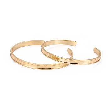 Long-Lasting Plated Brass Cuff Bangles, Grooved, Golden, 2-3/8 inch(6.2cm)