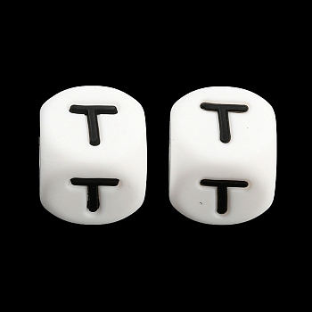 20Pcs White Cube Letter Silicone Beads 12x12x12mm Square Dice Alphabet Beads with 2mm Hole Spacer Loose Letter Beads for Bracelet Necklace Jewelry Making, Letter.T, 12mm, Hole: 2mm