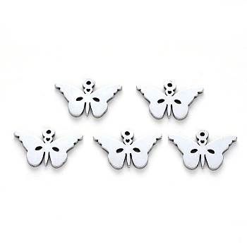304 Stainless Steel Pendants, Laser Cut, Butterfly, Stainless Steel Color, 12x19x1mm, Hole: 1.2mm
