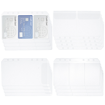 AHADEMAKER 16Pcs 4 Style A6 Size 6 Holes Binder Pockets,  Binder Pouch Folders, Waterproof PVC Pouch, Document Filing Bags, Name Cards & Receipt Storage Bag, Clear, 178x106x0.5mm, Hole: 5mm, Inner Diameter: 58~170x58~93mm, 4pcs/style