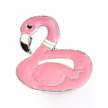 Alloy Enamel Brooches, Enamel Pin, with Butterfly Clutches, Flamingo Shape, Platinum, Flamingo, 22x21x10mm