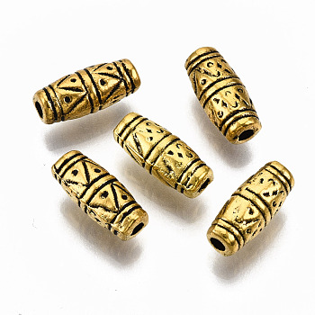 Tibetan Style Alloy Beads, Barrel, Cadmium Free & Lead Free, Antique Golden, 11x5mm, Hole: 1.8mm, about 1000pcs/1000g