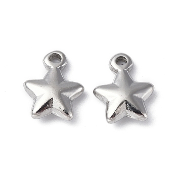 Non-Tarnish 304 Stainless Steel Charms, Star Charm, Stainless Steel Color, 10.5x8x3mm, Hole: 1mm