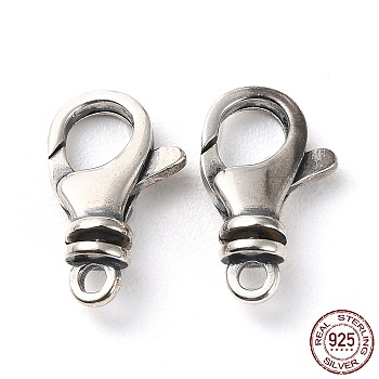 925 Thailand Sterling Silver Lobster Claw Clasps, with 925 Stamp, Antique Silver, 16x10x4.5mm, Hole: 1.8mm