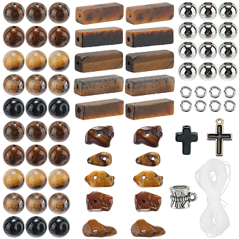 DIY Natural Tiger Eye Beads Stretch Bracelets Making Kits, 13~14x4~4.5x4~4.5mm, hole: 1.2mm, 20pcs