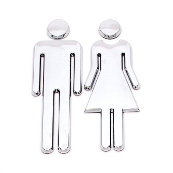 Electroplated ABS Plastic Women & Men Bathroom Sign Stickers, Public Toilet Sign, for Wall Door Accessories Sign, Silver, 120x38x38mm, 2pcs/set