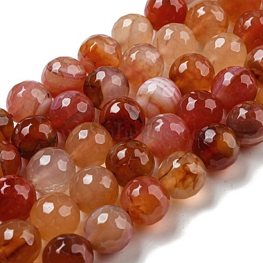 Tomato Round Banded Agate Beads