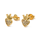 Rack Plating Brass Micro Pave Clear Cubic Zirconia Heart with Crown Ear Studs(EJEW-F301-03)-2