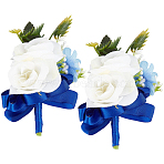 2Pcs Silk Cloth Flower Boutonniere Brooch, Platic Lapel Pin for Wedding Party, Marine Blue, 127x90x47mm(JEWB-CP0001-42)