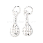Brass Pendants, Racket Charms, Rack Plating, Long-Lasting Plated, Cadmium Free & Lead Free, with Jump Ring, 925 Sterling Silver Plated, 14x5x2mm, Hole: 3.5mm(KK-C157-30S)