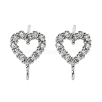 Brass Micro Cubic Zirconia Stud Earring Findings, Long-Lasting Plated, Lead Free & Cadmium Free, Heart, Platinum, 13x9.5mm(KK-S516-03P)