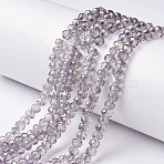 Electroplate Transparent Glass Beads Strands, Half Rainbow Plated, Faceted, Rondelle, Lilac, 6x5mm, Hole: 1mm, about 80~85pcs/strand, 38~40cm(EGLA-A034-T6mm-F12)