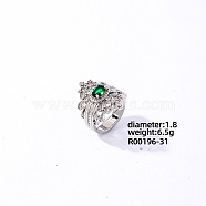 Brass Rhinestones Finger Rings for Women, Fashionable Shiny Versatile Ring, Green, US Size 8(18.1mm)(KK6620-5)