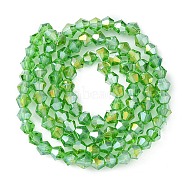 Transparent Glass Beads, AB Color Plated, Faceted Bicone, Lime Green, 4x4mm, Hole: 1mm, about 92~96pcs/strand, 13.78~14.37 inch(EGLA-YW0001-51C)