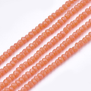 Opaque Solid Color Glass Beads Strands, Faceted, Rondelle, Salmon, 2~2.5x1~1.5mm, Hole: 0.5mm, about 165~170pcs/strand, 11.81 inch~12.20 inch(30~31cm)(GLAA-S178-14A-06)