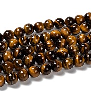 Natural Tiger Eye Round Bead Strands, 10mm, Hole: 1mm, about 38pcs/strand, 15 inch(X-G-P072-33-10mm)