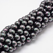 Shell Pearl Bead Strands, Rainbow Plated, Grade A, Round, Black, 12mm, Hole: 1mm, about 34pcs/strand, 16 inch(BSHE-L025-05-12mm)