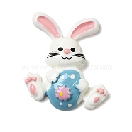 Opaque Resin Cabochons, Rabbit with Easter Egg, Light Sky Blue, 27x24x6mm(CRES-P028-04B)