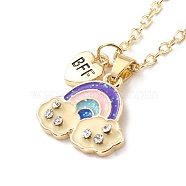 BFF/Best Friends Forever Alloy Pendant Necklaces for Girls, with Enamel Rhinestone Rainbow and Iron Chains, Golden, Colorful, 18.18 inch(46.2cm), 1.7mm(NJEW-K124-01A-P)