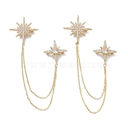 Star with Tassel Chain Brooch Pin, Brass Cubic Zirconia Brooch for Clothing Accessories, Golden, 70mm(JEWB-K006-12G)