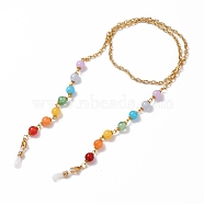 Chakra Jewelry, Eyeglasses Chains, Neck Strap for Eyeglasses, with Acrylic Round Beads, 304 Stainless Steel Lobster Claw Clasps, Alloy Beads, Aluminium Cable Chains and Rubber Loop Ends, Colorful, Golden, 27.76 inch(70.5cm)(AJEW-EH00302)
