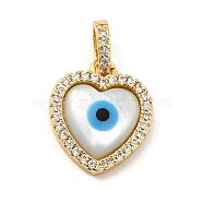 Brass Micro Pave Cubic Zirconia Pendants, with Cellulose Acetate(Resin) Evil Eye, Golden, Heart, 16x14x3mm, Hole: 5x3.5mm(KK-C009-02F)