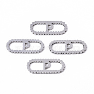 201 Stainless Steel Links Connectors, Laser Cut, Oval with Letter, Stainless Steel Color, Letter.P, 15x6x1mm, Hole: 4x5~7mm(STAS-N091-41P)