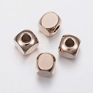 Ion Plating(IP) 304 Stainless Steel Beads, Cube, Rose Gold, 6x6x6mm, Hole: 3mm(STAS-F136-01RG-6x6mm)