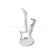 304 Stainless Steel Pendants, Stainless Steel Color, Guitar, Musical Instruments Pattern, 33.5x12x1mm, Hole: 5.5x3mmmm(STAS-F279-02A)