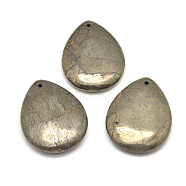 Teardrop Natural Pyrite Pendants, 45x35x10mm, Hole: 2mm(G-I125-35A)