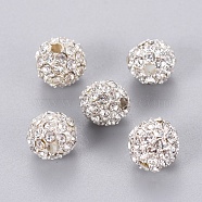 Alloy Beads, with Rhinestones, Grade A, Round, Silver Color Plated, Clear, Size: about 8mm in diameter, hole: 2mm(RB-Q059-11)