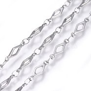304 Stainless Steel Link Chains, Soldered, Rhombus, Stainless Steel Color, 13x4x1mm(STAS-P219-36)