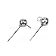 304 Stainless Steel Stud Earring Findings, with Loop, Stainless Steel Color, 16x5mm, Hole: 2mm, Pin: 0.8mm(STAS-F040-42-P)