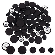 Elite 64Pcs 4 Style Cloth Shank Buttons, with Zinc Alloy Finding, Flat Round, for Overcoat Garment Accessories, Black, 14~25x7~10mm, Hole: 2~3x2~3mm, 16pcs/style(BUTT-PH0001-26A)