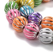 Grooved Resin Beads Strands, Silver Metal Enlaced, Pumpkin, Mixed Color, 10~12mm, Hole: 3mm, about 32pcs/strand, 13.78''(35cm)(RESI-M023-01G)