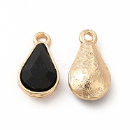 Faceted Glass Rhinestone Pendants, with Golden Zinc Alloy Setting, Teardrop Charm, Jet, 18x9.5x5.5mm, Hole: 1.5mm(FIND-G049-01G-07)
