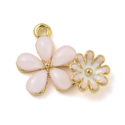 Rack Plating Alloy Enamel Pendants, wih Glass, Lead Free & Cadmium Free, Golden, Flower Charm, Lavender, 15.5x19.5x4.5mm, Hole: 1.6mm(FIND-M033-08A-03)