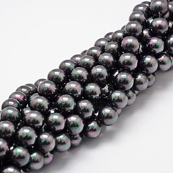 Shell Pearl Bead Strands, Rainbow Plated, Grade A, Round, Black, 12mm, Hole: 1mm, about 34pcs/strand, 16 inch(BSHE-L025-05-12mm)