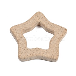 Natural Beech Wooden Baby Teething Toys, Teething Rings for Newborn Toddler Infant, Star, BurlyWood, 66x70x10mm, Hole: 38x35mm(WOOD-U003-08)