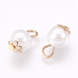 Imitation Pearl Charms, with Iron Findings, Round, Light Gold, 13x8mm, Hole: 2.5x3mm(IFIN-K038-03LG)