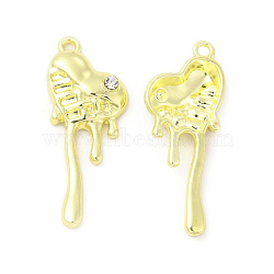 Rack Plating Alloy Rhinestone Pendants, Melting Heart Charms, Cadmium Free & Nickel Free & Lead Free, Crystal, 32.5x13x4mm, Hole: 1.6mm(FIND-C018-04LG)