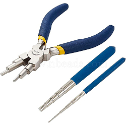 Jewelry Pliers Sets, with Iron Wire Looping Pliers & Wire Winding Rods, Non-Slip Comfort Grip Handle, for Jewelry Making Beading Repair Supplies, Blue, 3pcs/bag(PT-BC0001-45)