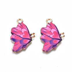 Printed Alloy Pendants, Cadmium Free & Nickel Free & Lead Free, Light Gold, Butterfly, Hot Pink, 24.5x16.5x1.5mm, Hole: 1.8mm(PALLOY-N168-003G)