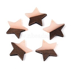 Resin & Walnut Wood Pendants, Star, PeachPuff, 20.5x22~22.5x3.5mm, Hole: 1.5mm(RESI-T057-37B)