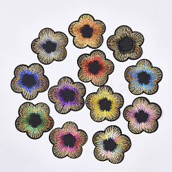 Computerized Embroidery Cloth Iron On/Sew On Patches, Costume Accessories, Appliques, Flower, Mixed Color, 52.5x53.5x0.8mm, about 12color, 1color/10pcs, 120pcs/bag(AJEW-T006-001)